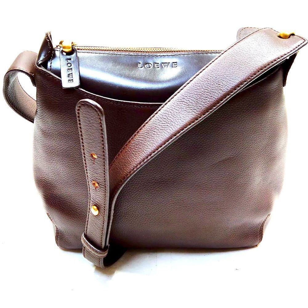 Loewe Brown Leather Shoulder Bag Preloved Purse Auth Vintage